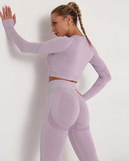 2 Piece Outfits Yoga Activewear Set Long Sleeve Crop Top High Waist Yoga Pants Sports Shirt Workout Leggings Suit Gym Clothing