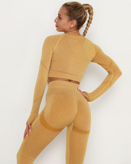 2 Piece Outfits Yoga Activewear Set Long Sleeve Crop Top High Waist Yoga Pants Sports Shirt Workout Leggings Suit Gym Clothing